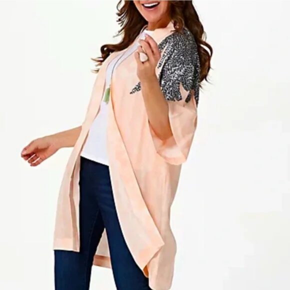 Haute Hippie Tribe Woven Cardigan Sequin Top in Pink Cloud - Picture 2 of 3